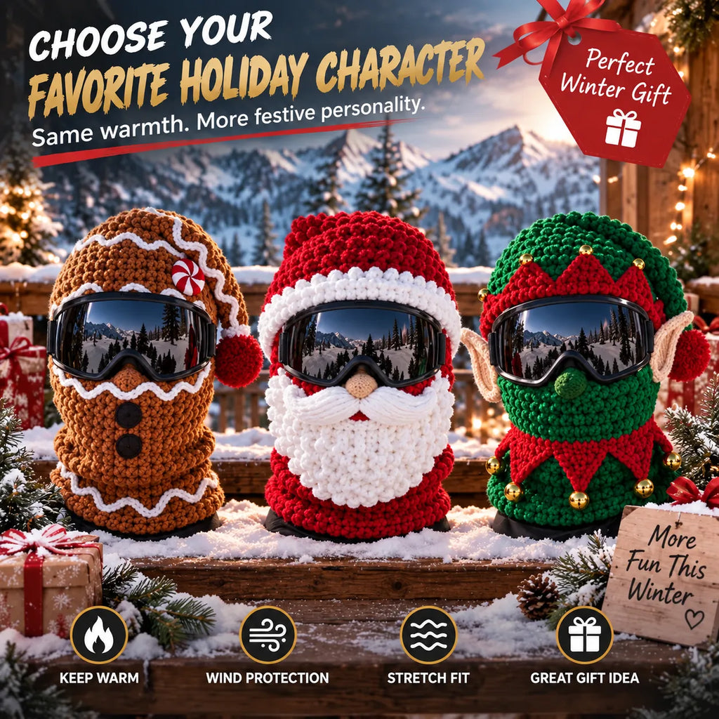 🎅🏂 3D Christmas Knit Ski Mask | Warm Full-Face Cover in 3 Festive Styles for Ski Trips, Parties & Winter Adventures ❄️