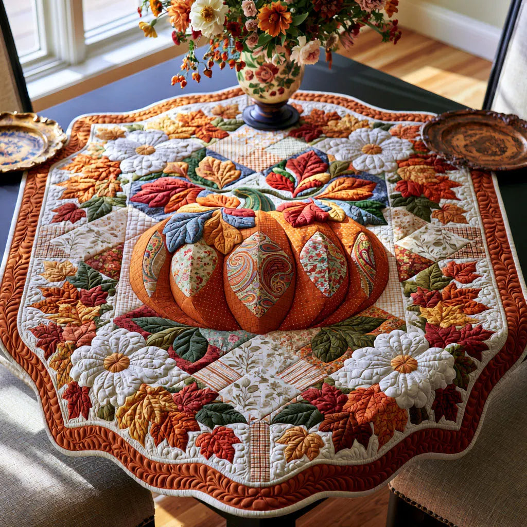 Woodland Pumpkin Blessings Custom Shape Quilted Table Topper SN0PT395