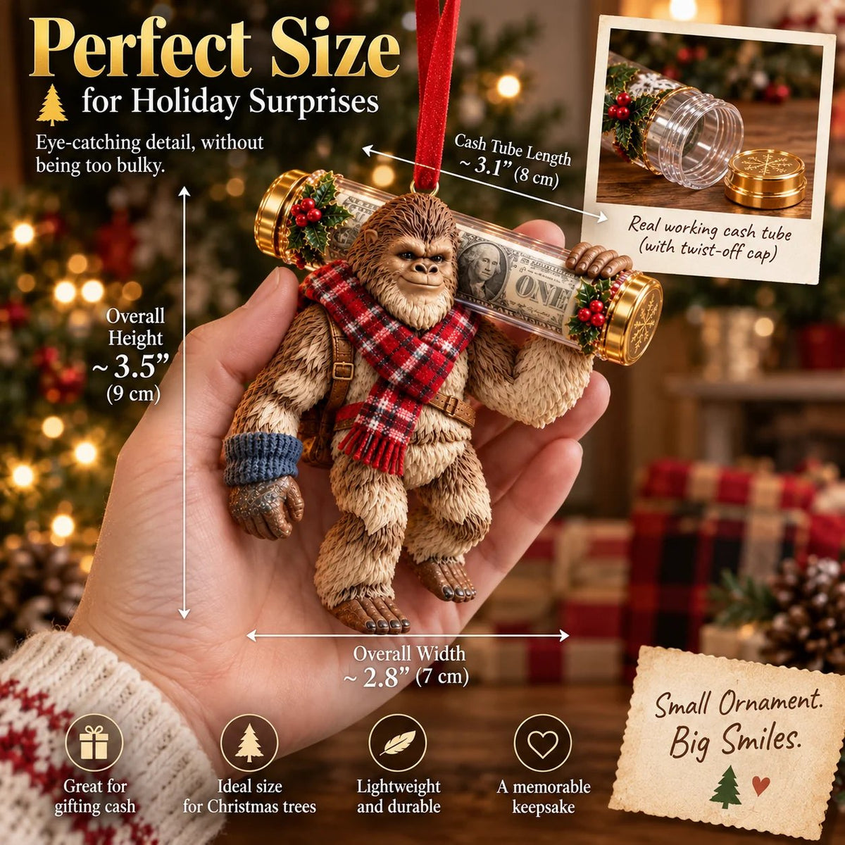 ⏰ LAST DAY SALE 49% OFF! 🎄👣 3D Bigfoot Christmas Cash Gift Ornament – Holiday Money Holder Keepsake ✨