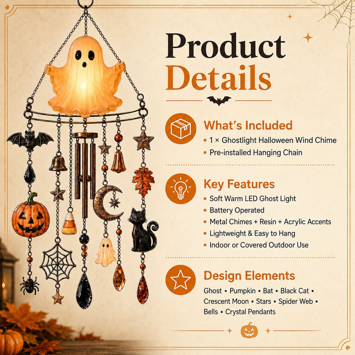 🔥Halloween Early Bird Special: Enjoy 70% OFF ——👻 Haunted Glow Ghost Wind Chime