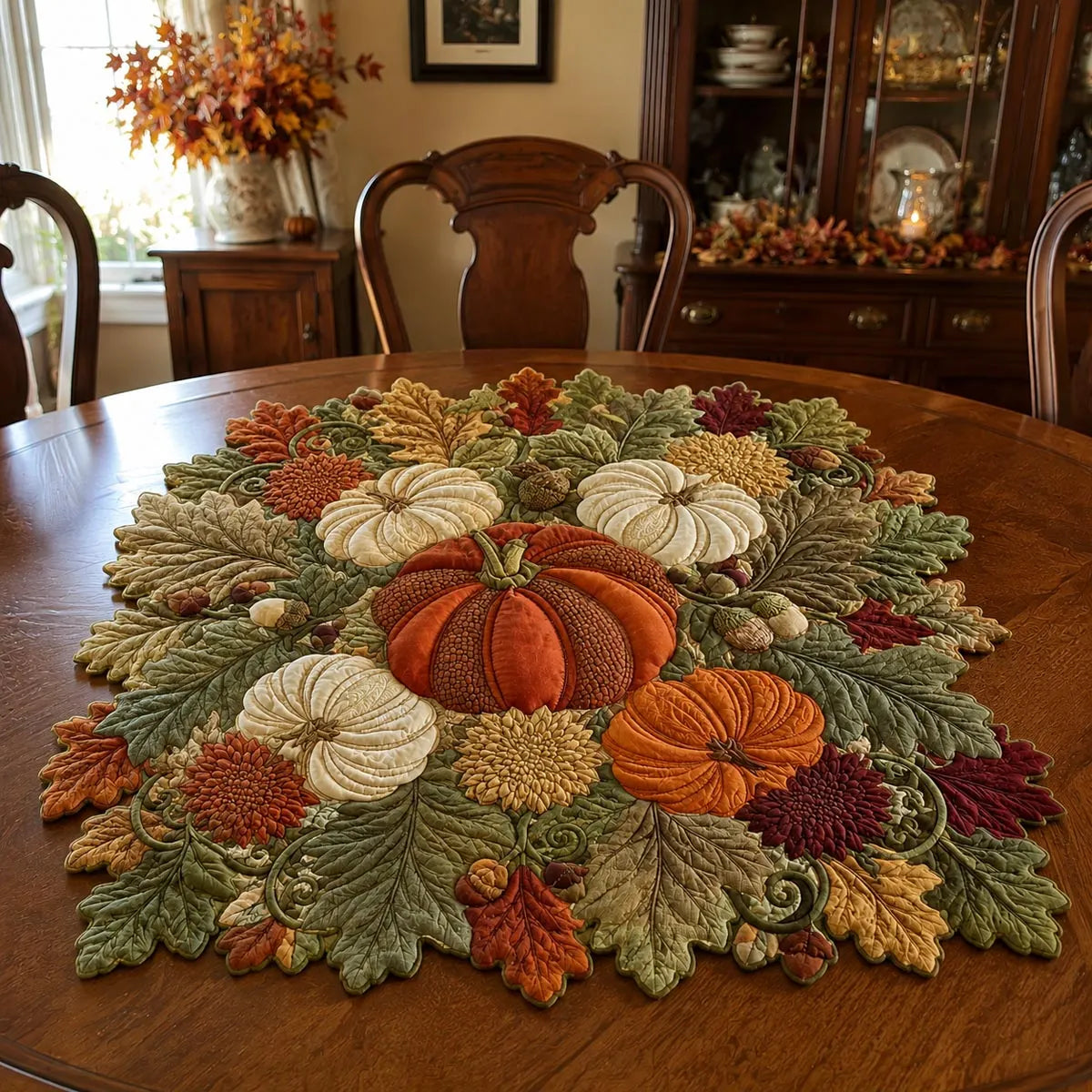 Sage Pumpkin Meadow Custom Shape Quilted Table Topper SN0DV198
