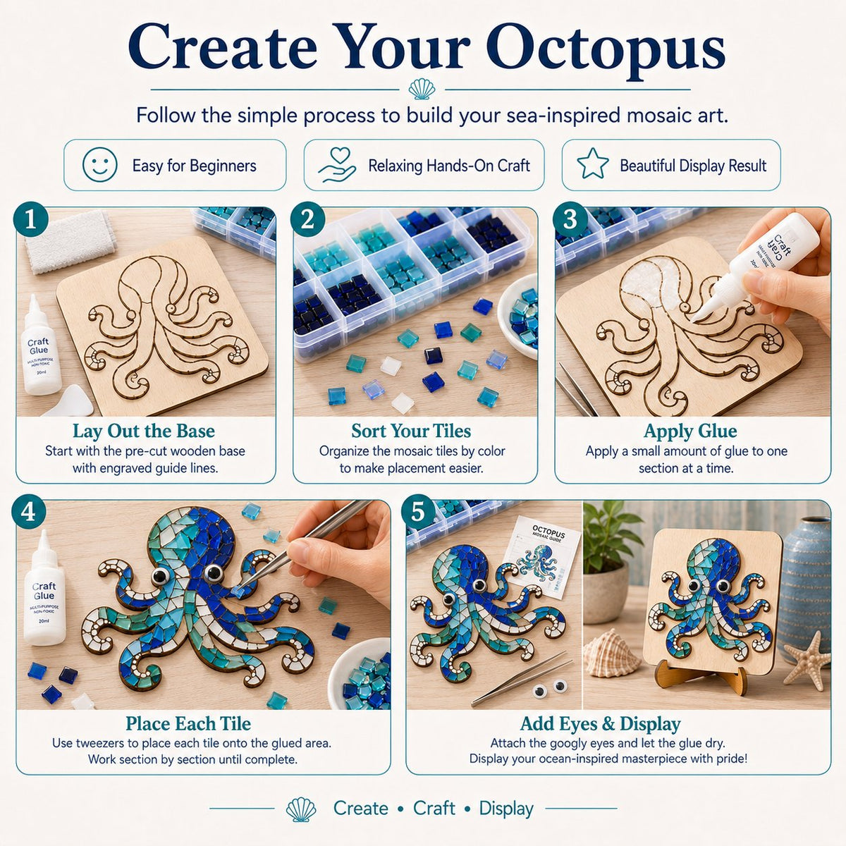 🔥 LAST DAY 70% OFF – 🌊 Octopus Mosaic Kit | Beginner-Friendly DIY Glass Craft with Step-by-Step Instructions