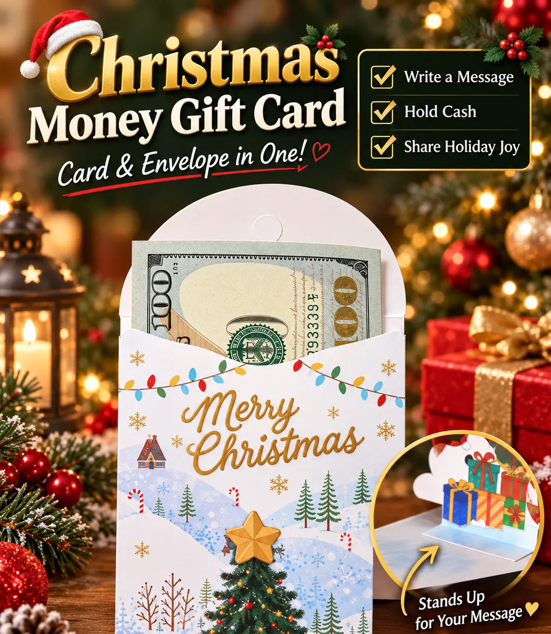 ⏰LAST DAY 50% OFF 🎄Handmade 3D Christmas Money Card – Pop-Up Holiday Card with Cash Envelope & Message Space 💌✍💵