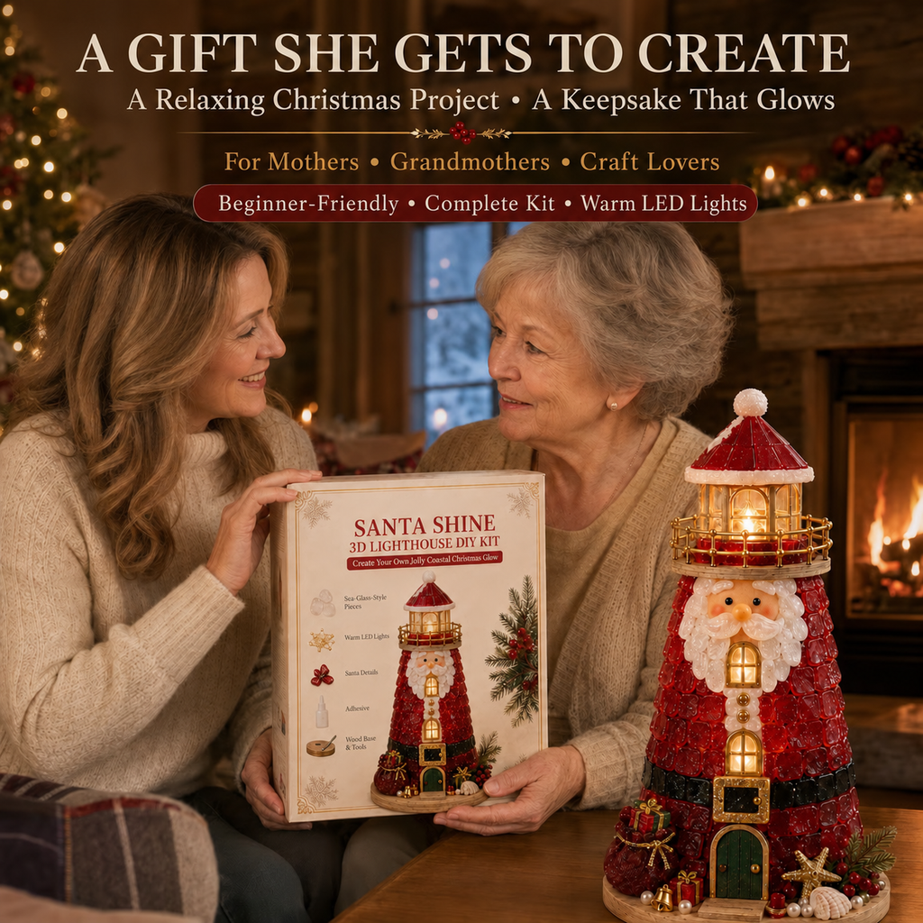 🎄Beginner-Friendly DIY Lighted Christmas Character Sea Glass-Style Lighthouse Kit Collection | Complete Kit with Sea Glass-Style Pieces, LED Lights & Step-by-Step Guide Included 💕