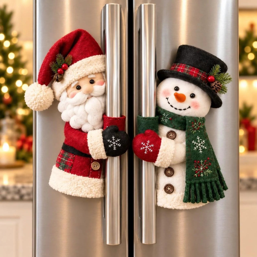 Kerstman en sneeuwpop koelkastgreepbeschermers | Kerstkeukendecoratie