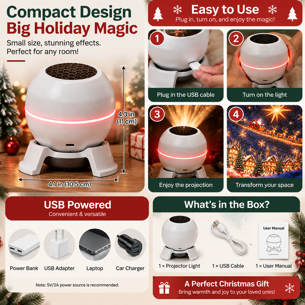 🎅 Christmas Magic Projection Light——Bring Festive Lights & Scenes to Every Room