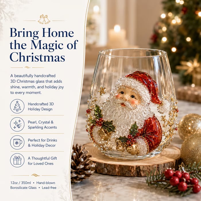 🎁 Early Christmas Special — Save 70% OFF Today!——🎄✨ 3D Christmas Glass Cup Set | Large Capacity Holiday Glassware for Drinks, Home Decor & Christmas Gifts 🎁