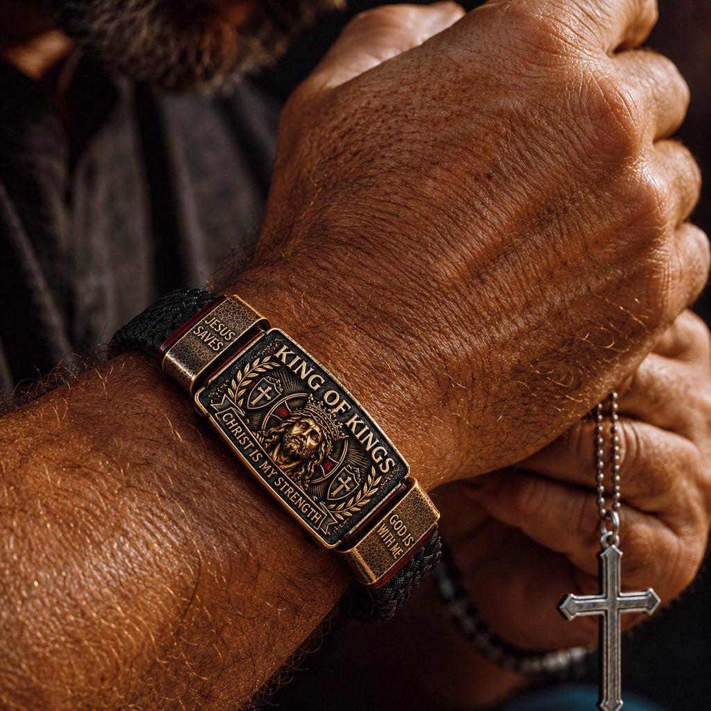 🔥LAST DAY 50% OFF - ✝️CHRIST IS MY STRENGTH:  Faith Bracelet, Daily Spiritual Reminder for Christian Dads