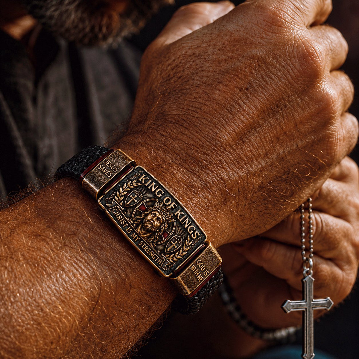 🔥LAST DAY 50% OFF - ✝️CHRIST IS MY STRENGTH:  Faith Bracelet, Daily Spiritual Reminder for Christian Dads