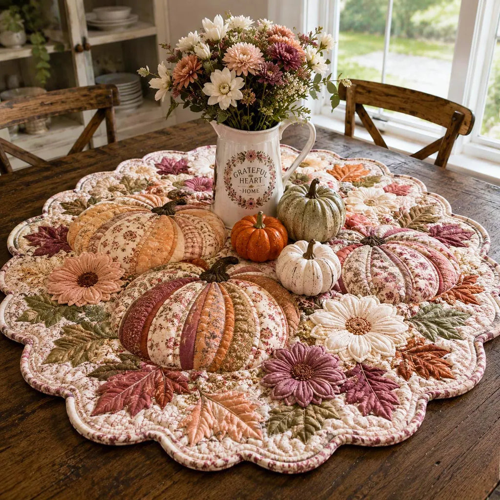 Autumn Floral Harvest Custom Shape Quilted Table Topper SN0DV175