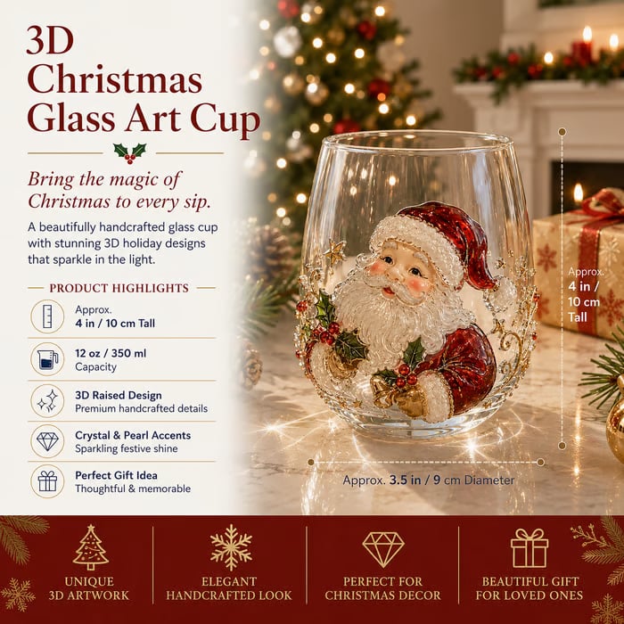 🎁 Early Christmas Special — Save 70% OFF Today!——🎄✨ 3D Christmas Glass Cup Set | Large Capacity Holiday Glassware for Drinks, Home Decor & Christmas Gifts 🎁