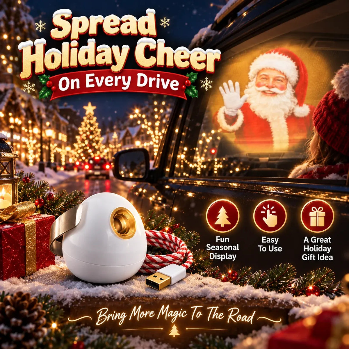 ⏳ Last Day 49% OFF – 🎅 Santa Beam Christmas Car Projector | USB-Powered Holiday Light with 6 Festive Santa Films ✨