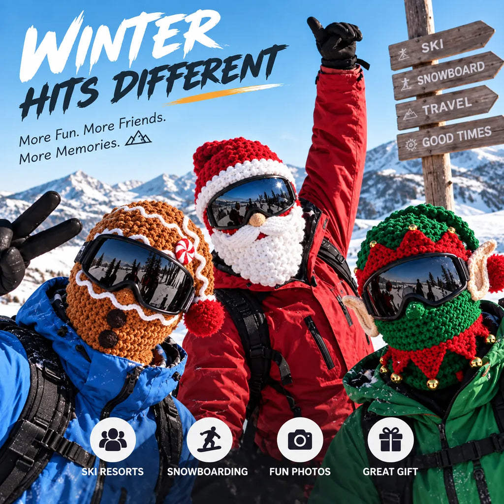 🎅🏂 3D Christmas Knit Ski Mask | Warm Full-Face Cover in 3 Festive Styles for Ski Trips, Parties & Winter Adventures ❄️