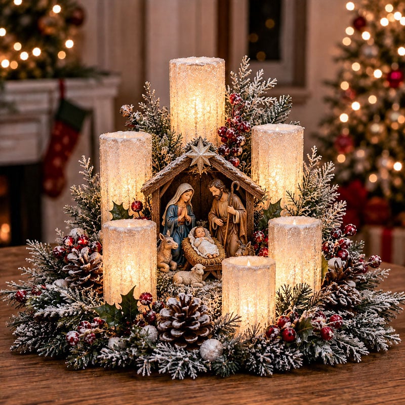 Joyinthings - Christmas Lighted Centerpiece with Flameless Candle Glow🌲